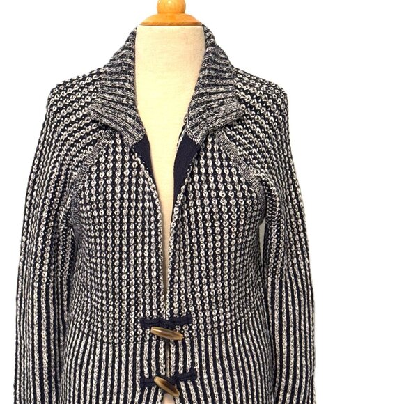 Gap Womens Large Striped Navy Nautical Long Cable Knit Cardigan Sweater Coat - Picture 2 of 10